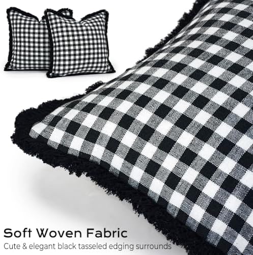 18x18 Black and White Christmas Outdoor Plaid Throw Pillow Covers Set