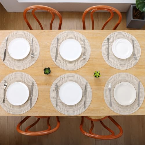 SHACOS Placemats Set of 8 Round Braided Place Mats 15 inch Washable