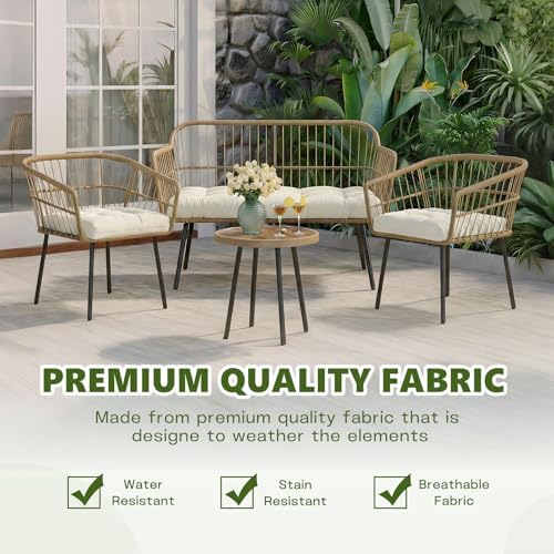 3-Piece 4-Inch Wicker Cushion Set, Waterproof Loveseat Cushions Beige