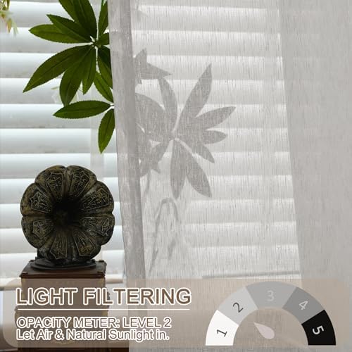 Fcosie Natural Flax Texture Stripe Sheer Curtain 63 inches Length