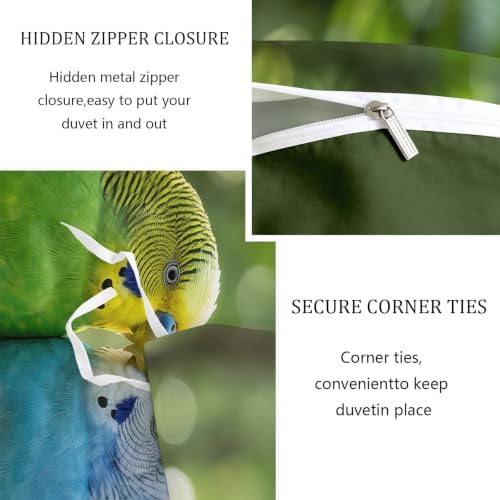 King Duvet Cover Set Soft Microfiber Animals Budgerigar