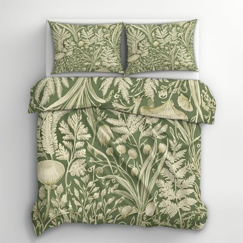 Fern Botanical Duvet Cover King Size, Soft Microfiber
