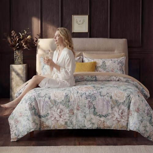 100% Cotton Duvet Cover Queen Size – Grey&Green Watercolor Floral