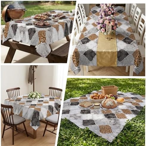 Waterproof Tablecloth Retro Moroccan Lattice Grey Marble Square Table