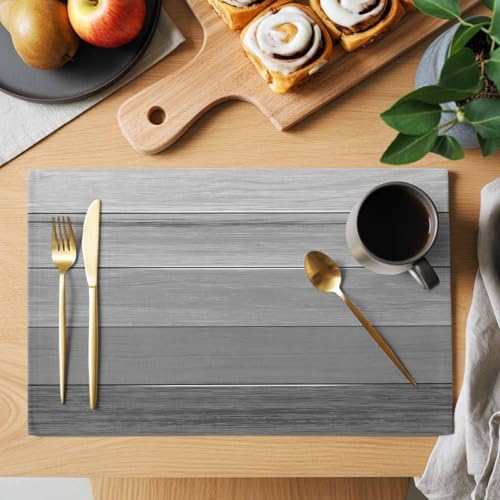 Country Gray Ombre Stripe Placemats Set of 4 Washable Table Mats for