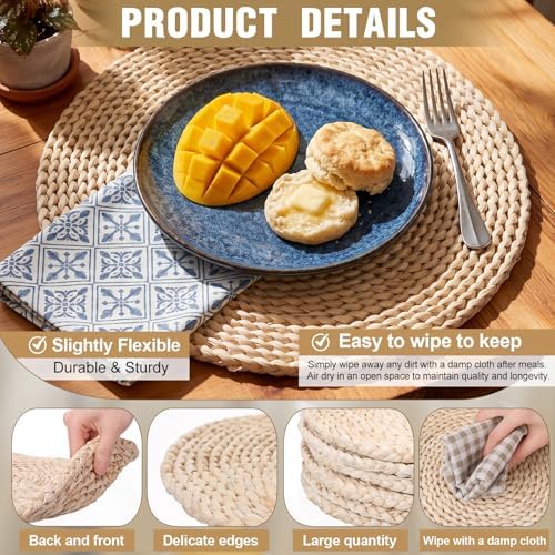 Set of 12 Round Woven Placemats Corn Husk 11.8'', Round