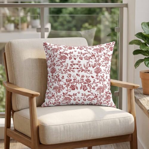 Dark Red Floral Paisley Pillow Covers 18x18 inch Set of 2 Boho Leaf