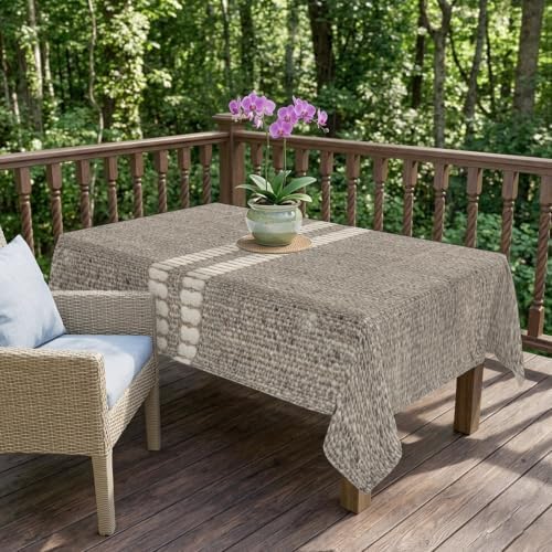 Cream Grain Line Tablecloths 52" x 70”, Soft Taupe Woven Canvas Style
