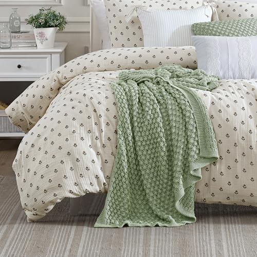 Peri Home Crochet Throw for Bedroom, Comfy 100% Cotton Knit Blanket