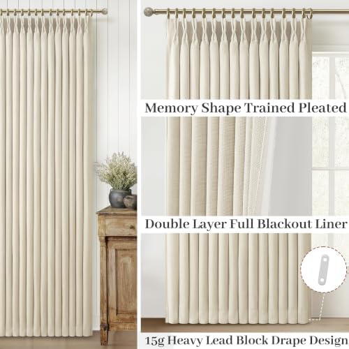 Extra Long 108 Inch Blackout Pinch Pleated Curtains 4 Panels Set for