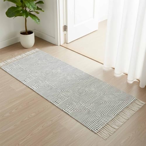 Grey Geometric Hallway Runner Rug 2'x5', Aesthetics Luxury Abstract