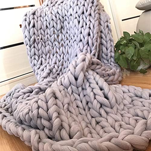 Chunky Knit Throw, Cozy Wool Yarn, 50x50cm (Gray #91)
