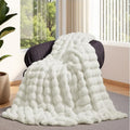 Lotus Karen Faux Fur Blanket - Cream White Twin Size, Big Bubble