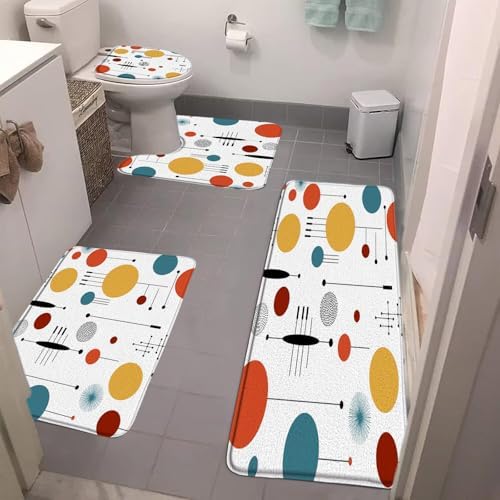 4 Pieces Mid Century Bathroom Rug Sets Modern Abstract Diamond Polka