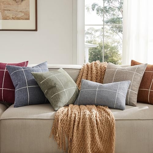 2 Packs Grid Embroidery Throw Pillow Covers 22x22in Burgundy