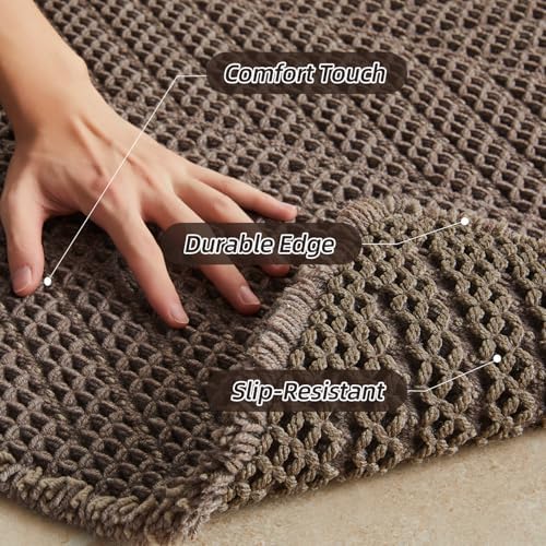 Sunfly Waffle Bath Mat 16x24,Small Boho Bathroom Rug Non Slip, Taupe