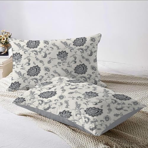 Soft Paisley Flowers Duvet Cover Queen Size, Printed Bedding Set