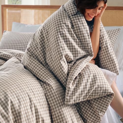 Merryword 100% Cotton Gingham Duvet Cover Set, 100% Washed Cotton