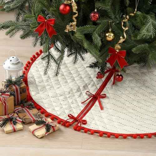Sumind 36 Inch Christmas Tree Skirt Red and White Stripes Xmas Tree
