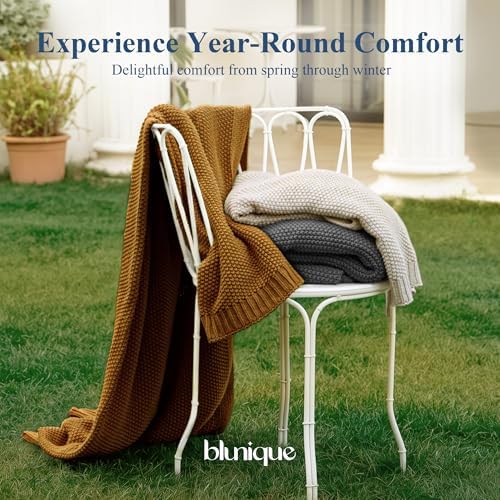 100% Cotton Cable Knit Throw Blanket, Lightweight Soft Knit Blanket