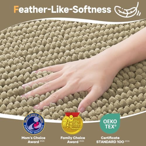 Ophanie Beige Bathroom Rugs Sets 2 Piece,Soft Chenille Bath Mat,Non