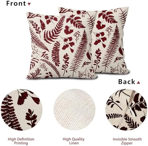 Burgundy Leaf Plant Pillow Covers 18X18 Inch Set of 2 Tropical Fern