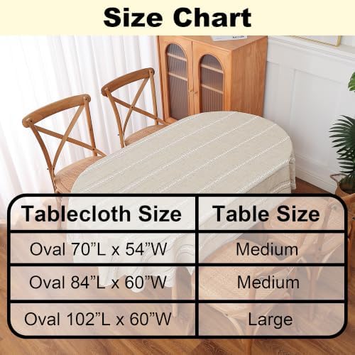 Striped Cotton Linen Oval Tablecloth 84" x 54" Brown