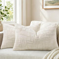 Pallene Cream White Textured Chenille Throw Pillow Covers 12x20 Set of