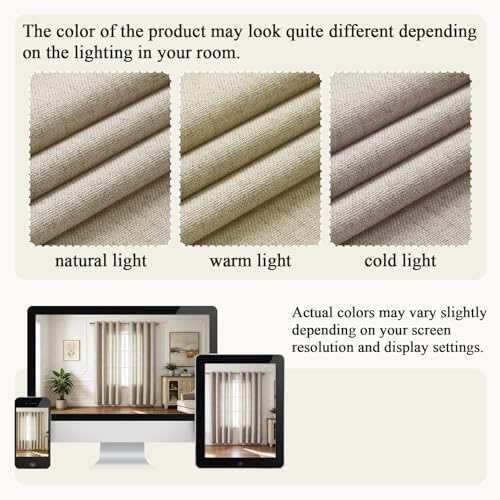 Linen Curtains 84 inch Long,Light Filtering Semi Sheer for Bedroom