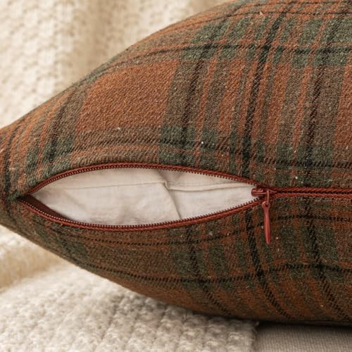 Fall Scottish Plaid Throw Pillow Covers 18x18 Orange Green Set of 2