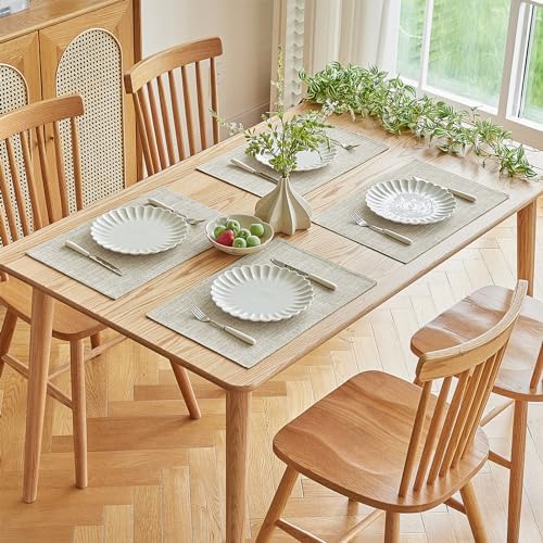 Softalker Faux Linen Cloth Placemats Set of 8-12 x 18 Inch, Beige