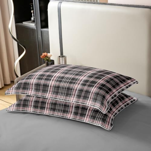 Manfei Tartan Grid Girls Bedding Set Twin Size 100% Cotton, Line Plaid