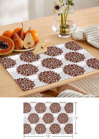 Placemats Set of 8, Brown Dahlia Woven Placemat, Linen Place Mats for