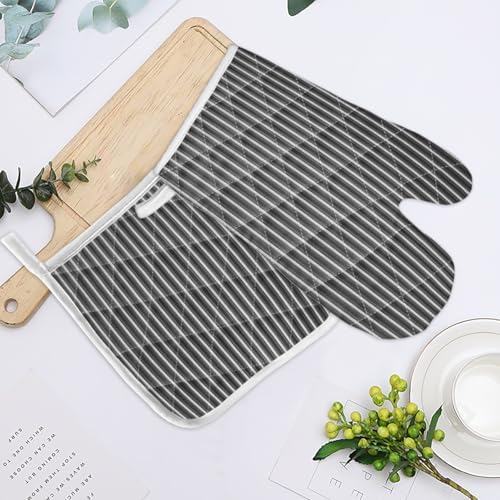 Quilted Cotton Terry Cloth Oven Mitt, Pot Holder Black Grey Line