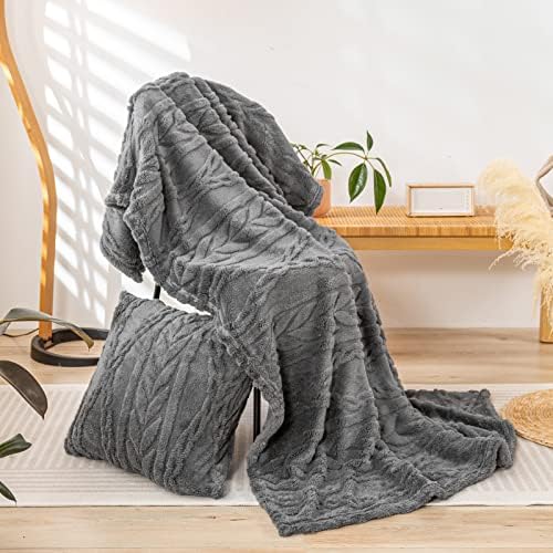 YUSOKI Sherpa Fleece Large Throw Blanket, Grey, 50"x65"