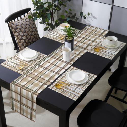 Tan Lines Table Mats Set of 6 with Table Runner 90 Inches Long,Modern