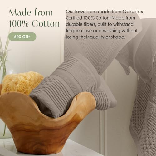 Springtree Home 100% Cotton Bath Towel Set | 4-Pack | Textured | Brown