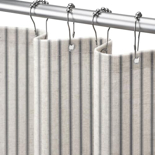 Farmhouse Striped Shower Curtain Grey Vintage Linen Curtain 72"W X