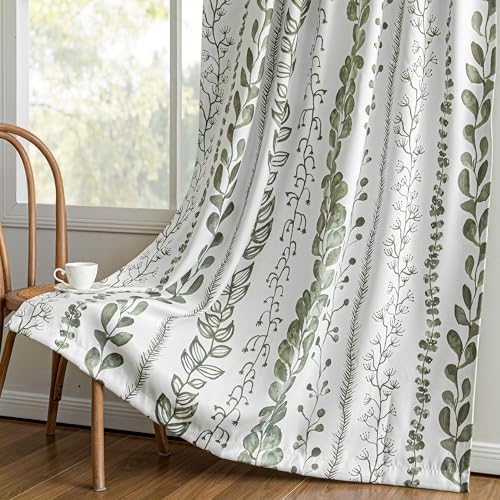 MEETSKY Sage Green Blackout Curtains 63 Inches Long 2 Panels Boho