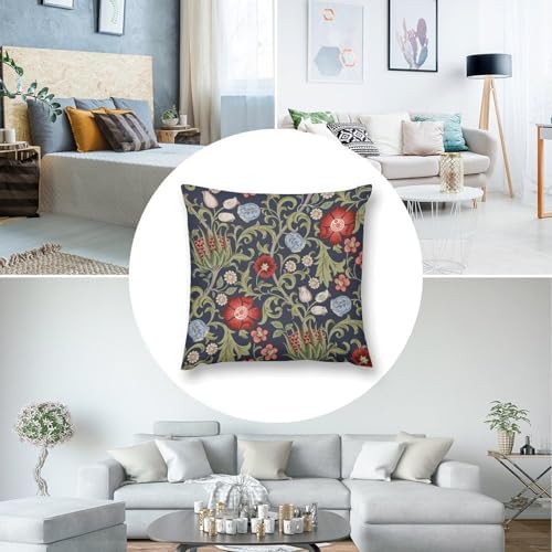 William Morris Flower Pillow Covers Set of 2, Vintage Red Flower Green