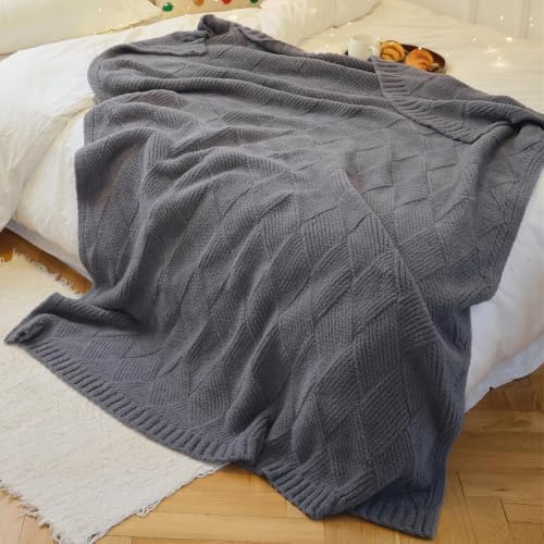 Knit Throw Blanket 50x60, Soft Diamond Texture, Slate Gray