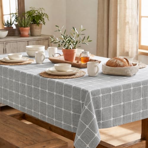 Horaldaily Rustic Plaid Table Cloth, Gray, 60×120 Inch Rectangular