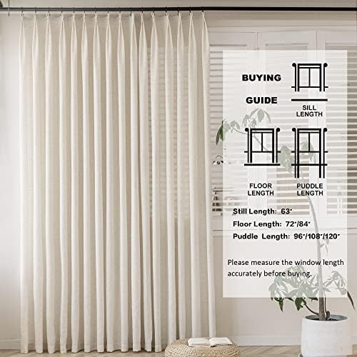 MAIHER Natural Linen Pinch Pleat Semi Sheer Curtains 120 Inches Long 1