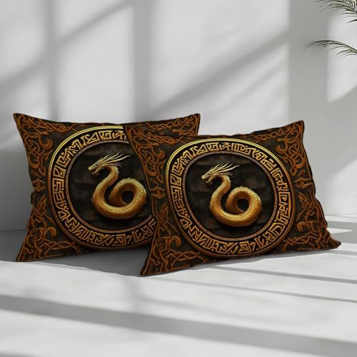 King Duvet Cover Set Viking Runes Dragon Soft Microfiber Reversible