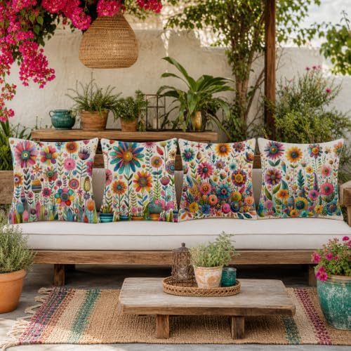 Abstract Colorful Wildflowers Throw Pillow Covers 20x20 Inch Set of 4