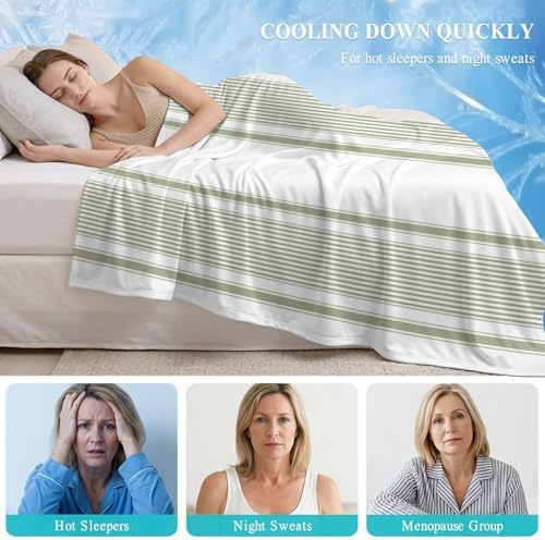30"x40" Throw Cooling Blanket Sage Green Stripe Ice Silk Lightweight