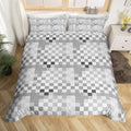 Geometric Grid Duvet Cover Set Queen Size,Gray Checkered Art Abstract