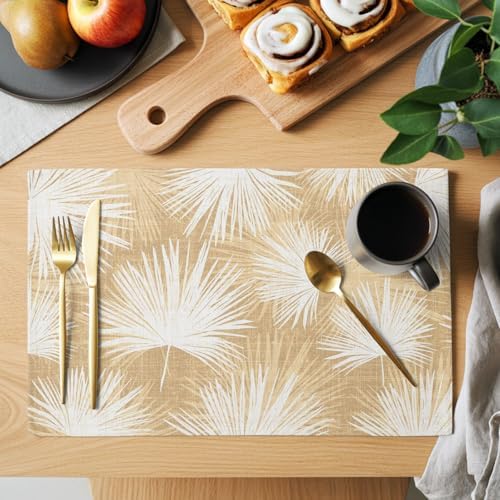 Placemats Set of 8, Beige Palm Leaves Coastal Woven Placemat, Linen