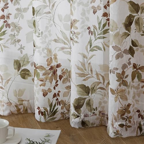 OWENIE Crushed Sheer Curtains 63 Inch Length 2 Panels Set, Sheer