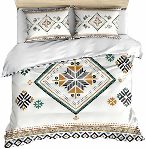 Beige Boho Bedding Duvet Cover Queen Size - 1 Quilt Cover 90x90 Inches